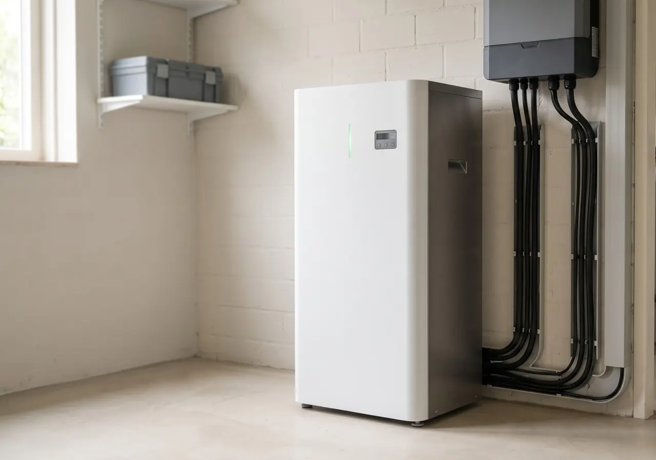 Moderne thuisbatterij professioneel gemonteerd in een Nederlandse technische ruimte