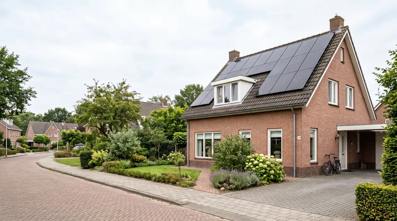 Moderne Nederlandse woning met professioneel gemonteerde zwarte zonnepanelen